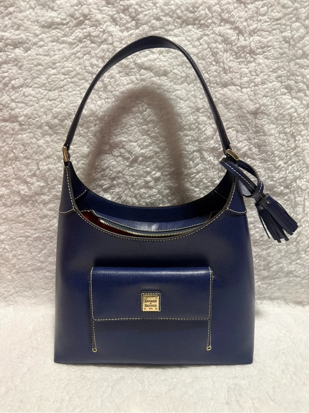 Dooney & Bourke Marine Blue Leather Hobo Bag with Tassel
